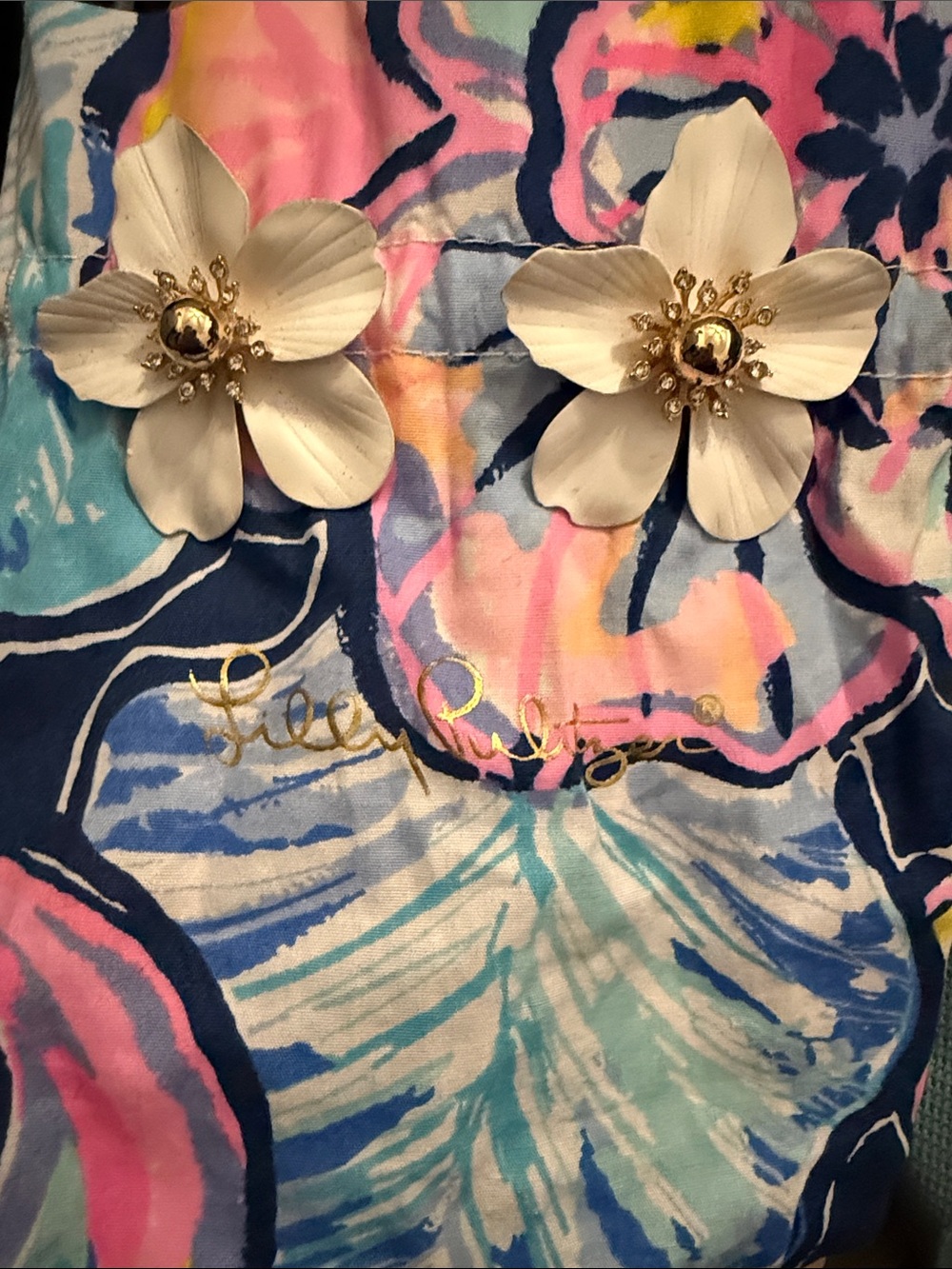 Lilly Pulitzer White Floral Statement Earrings